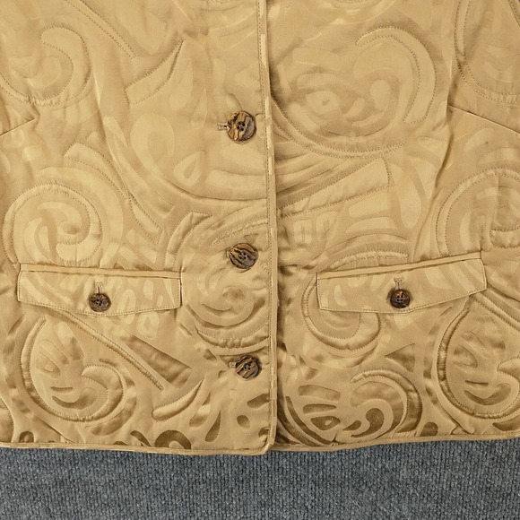 Tommy Bahama Women's Button-Up Silk Vest Tan Large 12-14 Flap Pockets Lined - Picture 7 of 14